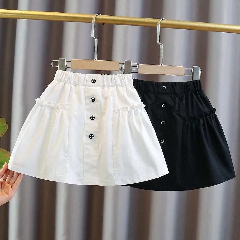 

4-14 Yeas Girls Summer Skirt with Button White Black Elastic Waist Skorts Skirts for Girls Teenager Toddler Girs Cute Skirt 12