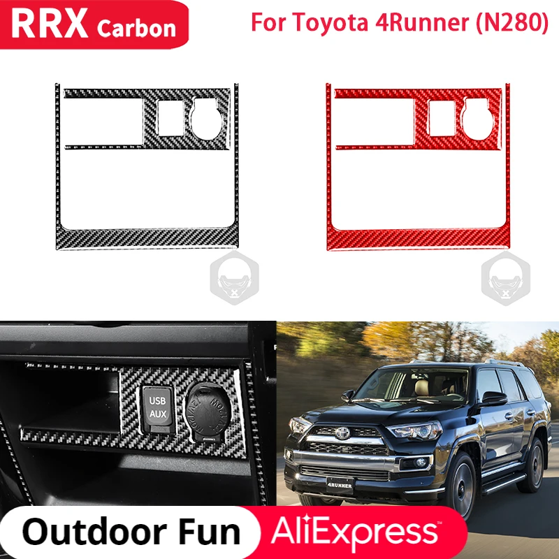 

RRX Carbon Fiber Sticker Car Cigarette Lighter Panel USB Interface Frame Decoration Cover Trim for Toyota 4Runner N280 2010-2020