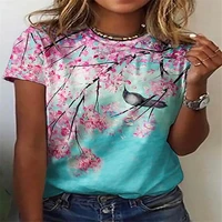 summer new o neck summer new womens t shirt floral pattern womens short sleeved tops daily casual
