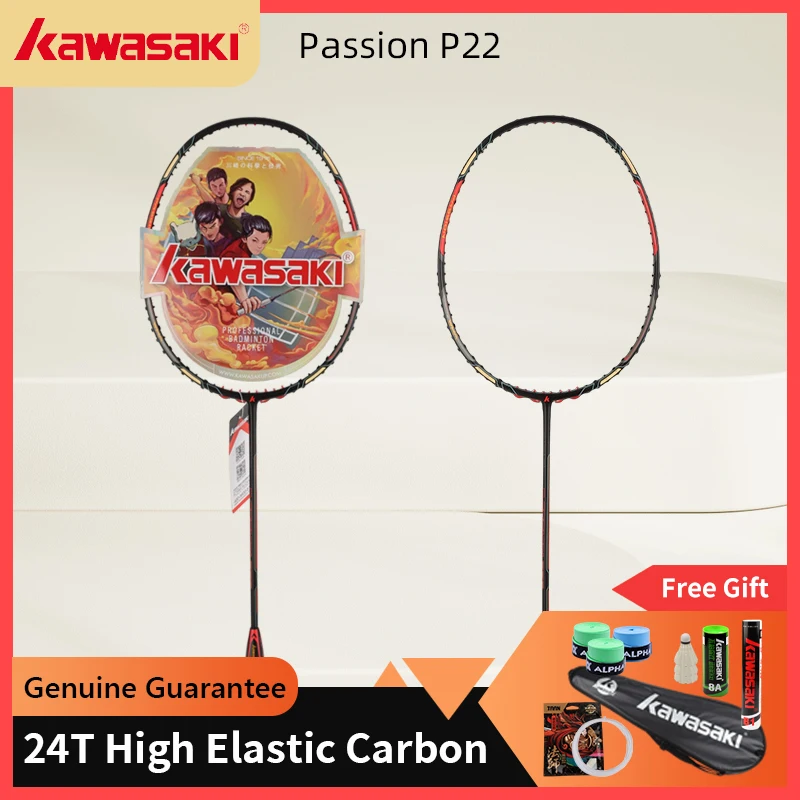 Original 24T Carbon Fiber Badminton Racket Competition Training with Overgrip Shuttlecock Badminton Racquet Kawasaki Brand