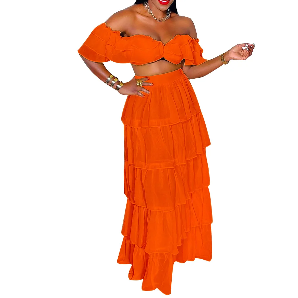 

Африканская одежда, летние африканские женщины, короткий рукав, полиэстер, белый, желтый, оранжевый, комплект из двух предметов, топ и длинна...