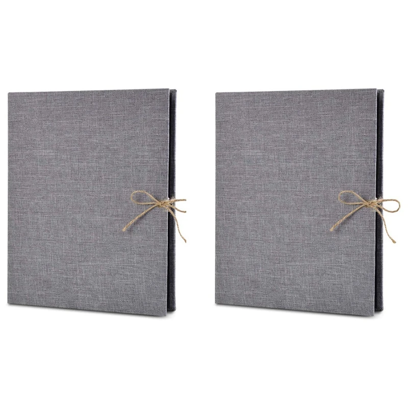 

New 2X Photo Album Scrapbook, Linen Refillable Scrap Book, Vintage Black Pages Memory Book, For Men Women Gray