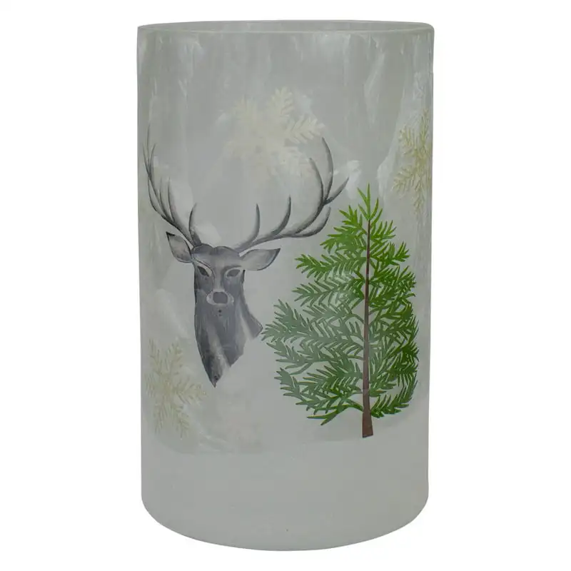 

Deer Pine and Snowflakes Hand Painted Flameless Glass Christmas Candle Holder Candelabra Silver wedding centerpieces for tables