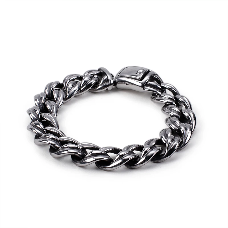 

Stainless Steel Cuban Chain Bracelets Homme Fold Over Clasp Silver Color Hip Hop Rock Men's Bangles Party Gift Jewelry