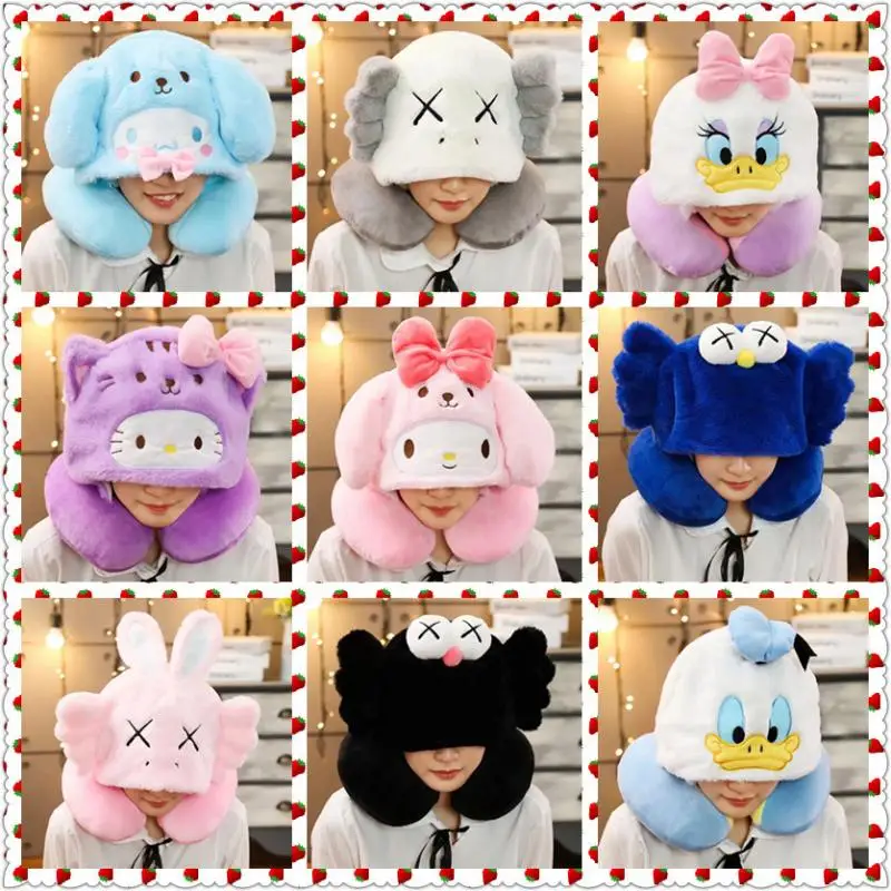

Kawaii Mymelody Kuromi Cinnamoroll Sanrio Cute Cartoon Hooded U-Shaped Pillow Neck Pillow Travel Neck Pillow Pillow Nap Pillow