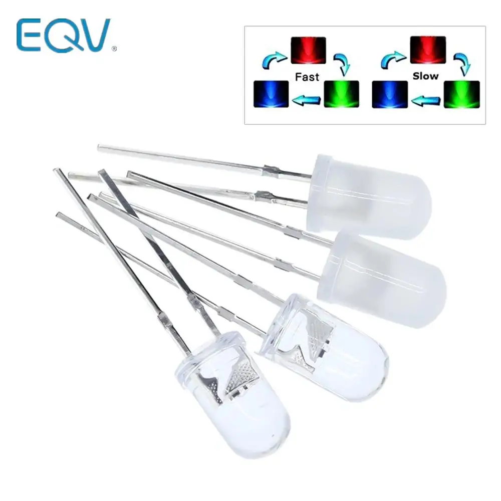 10pcs/lot F5 5mm Fast/Slow RGB Flash Red Green Blue Rainbow Multi Color Light Emitting Diode Round LED Full Color