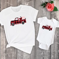 mommy and me shirt red heart valentines day truck mom and son matching clothes baby girl fashion plaid tshirt family look