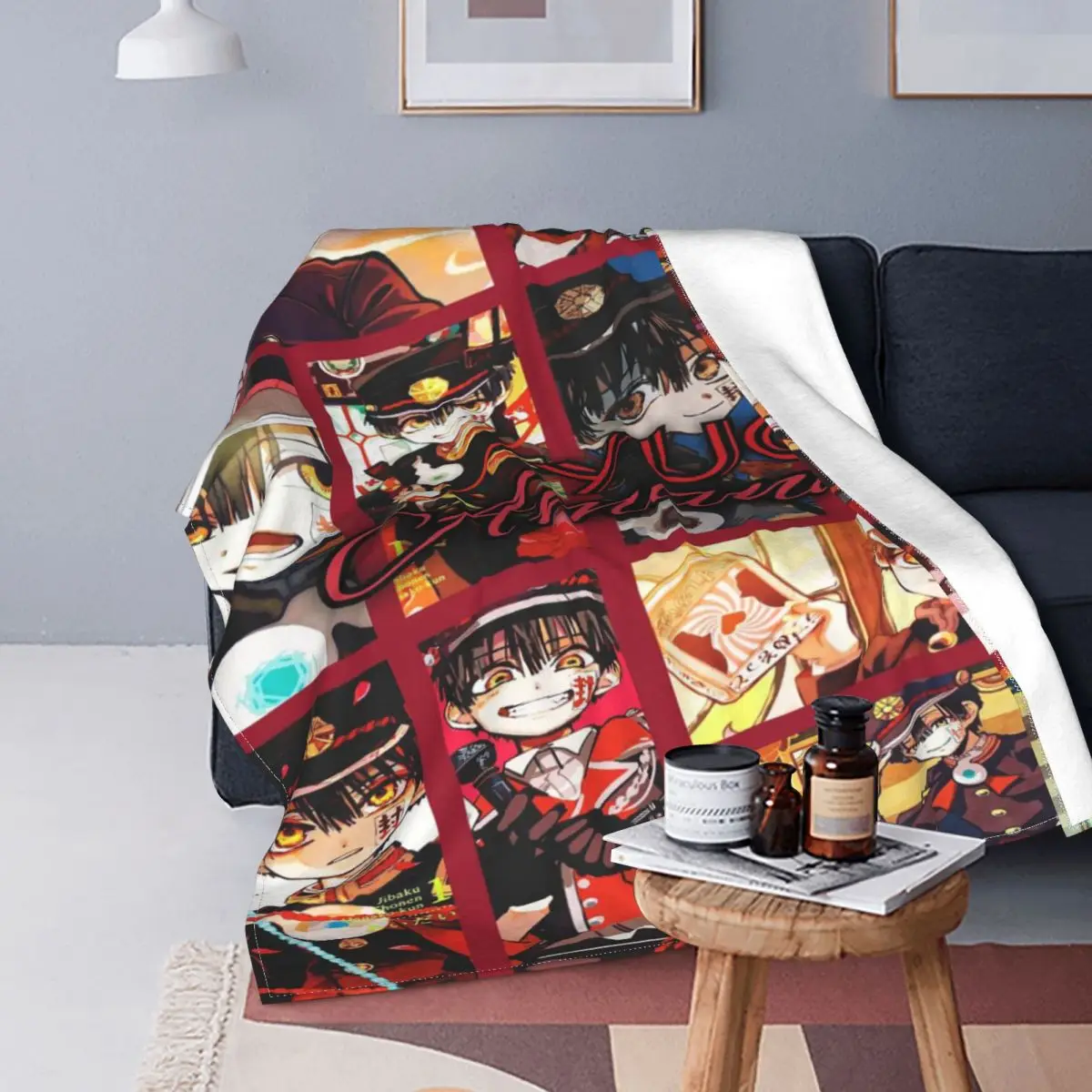 

Plaid Toilet Bound Hanako Kun Manga Blankets Sofa Cover Fleece Anime Collage Soft Throw Blanket for Bed Travel Plush Thin Quilt