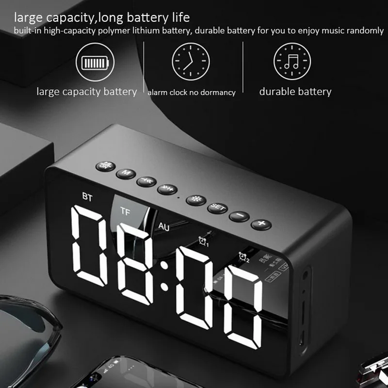 BT506 FM светодиодный будильник Bluetooth динамик мини-зеркало подарочная карта