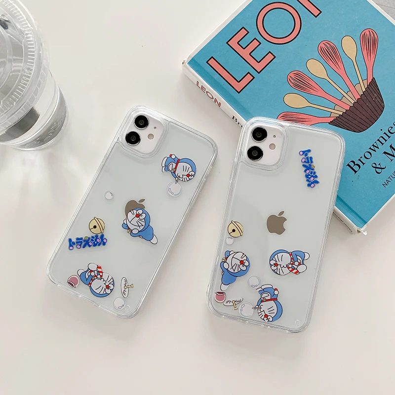 

Bandai Doraemon Liquid Quicksand Bling Sequins Phone Case for iPhone 11 12 13 Pro Max 8 7 6 6S Plus X 5 SE 2020 XR XS Cover