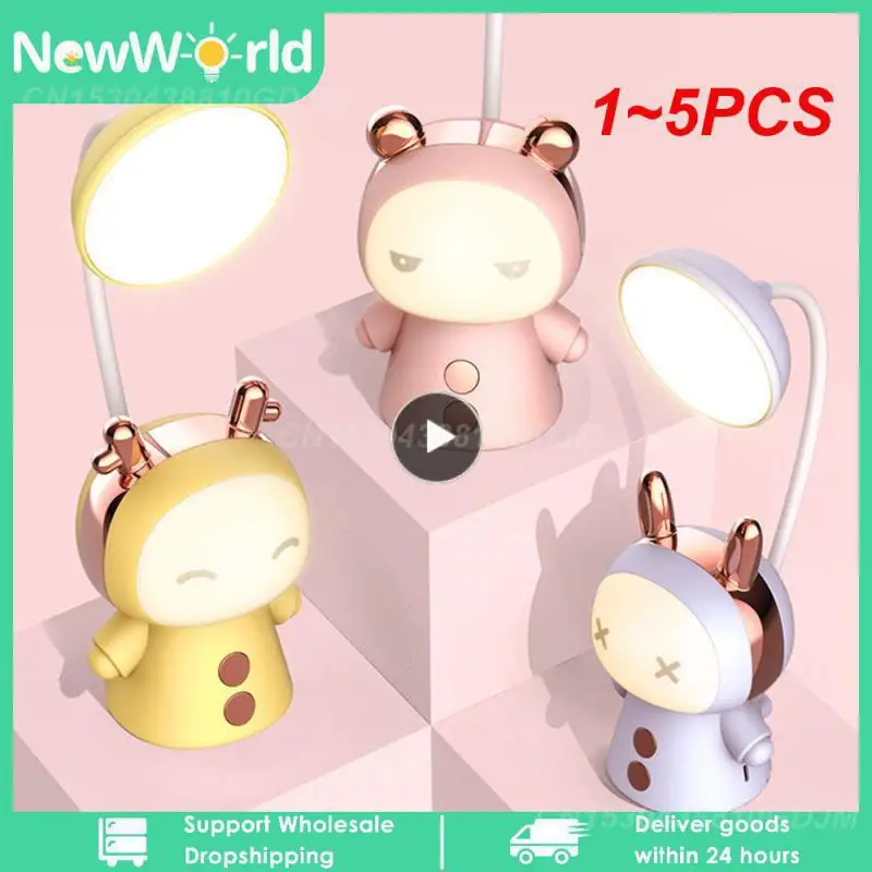 

1~5PCS Portable Cute Desk Lamp Usb Rechargeable Dimmable Study Table Lamp Bedside Led Night Light for Reading Work Kids Birthday