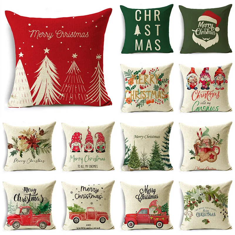 

Christmas Vintage Themed Pillowcase Christmas Tree Letter Sofa Decoration Lumbar Pillow Cushion Cover 40*40cm/45*45cm/50*50cm