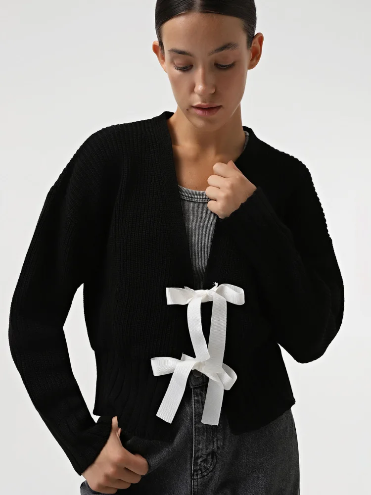 Женский мягкий теплый трикотажный кардиган повседневный однотонный с V-образным