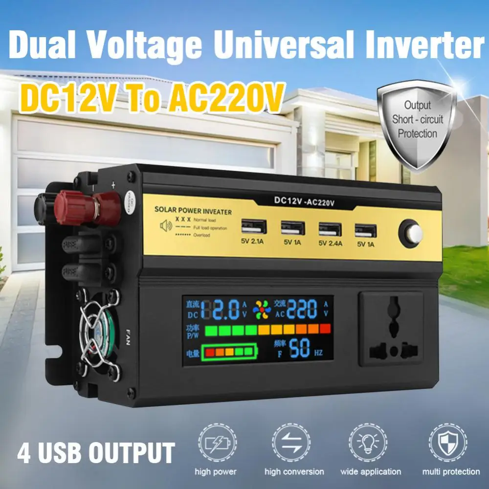 

Car Inverter DC12Vto AC 220V Sine Wave Voltage Converter Adapter Power Inverter Home Outdoor Multifunctional LCD Inverter