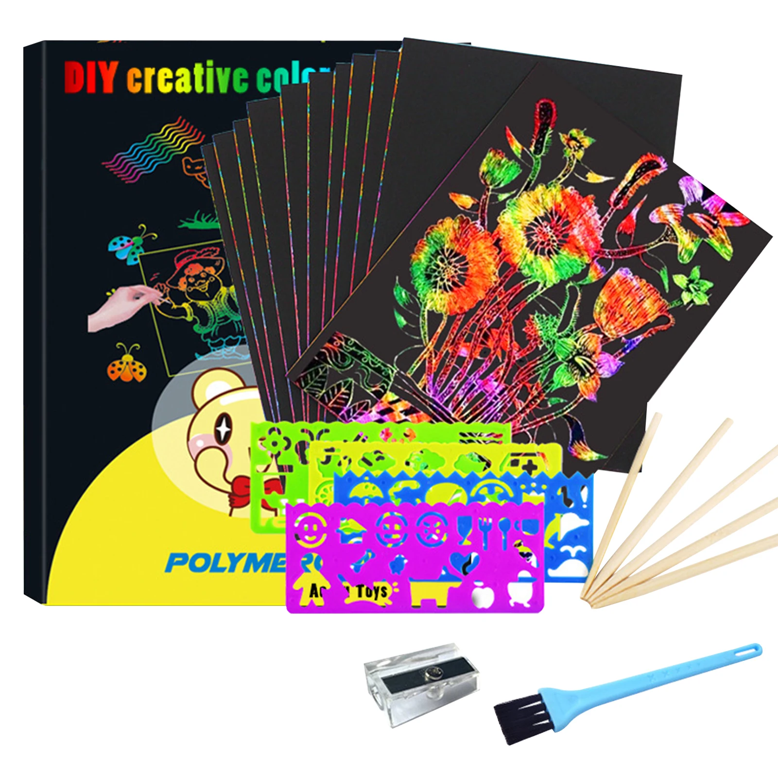 

61pcs Children Stencil DIY Craft Educational Gift Animal Birthday Painting Kids Drawing Toys Geometric Scratch Paper Art Set