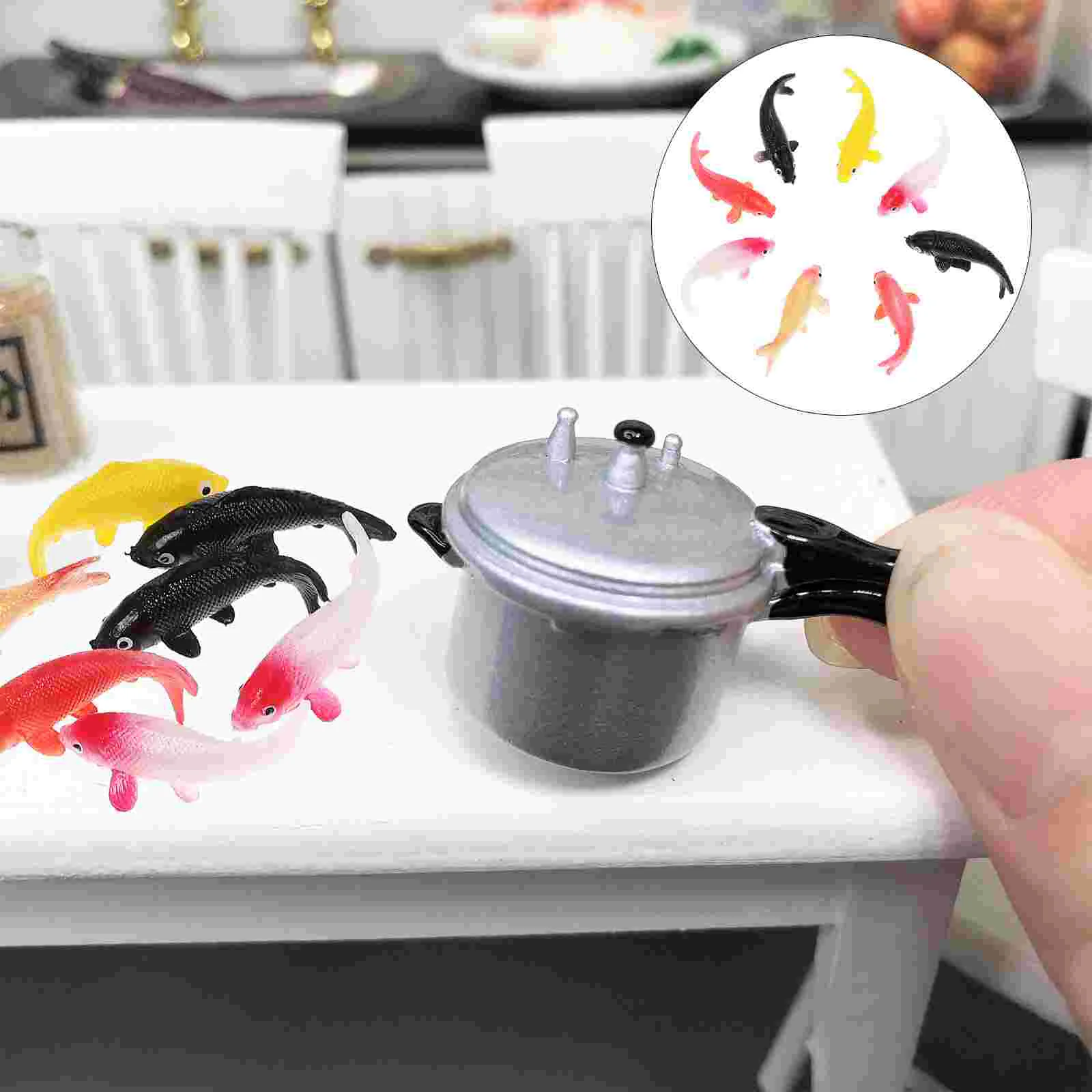 

8 Pcs Mini House Dollhouse Toys Miniature Goldfish Model Micro Landscape Figurine Plastic