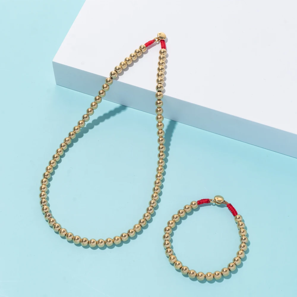 Женские браслеты из гематита и бусин золотого цвета невыцветающие круглые