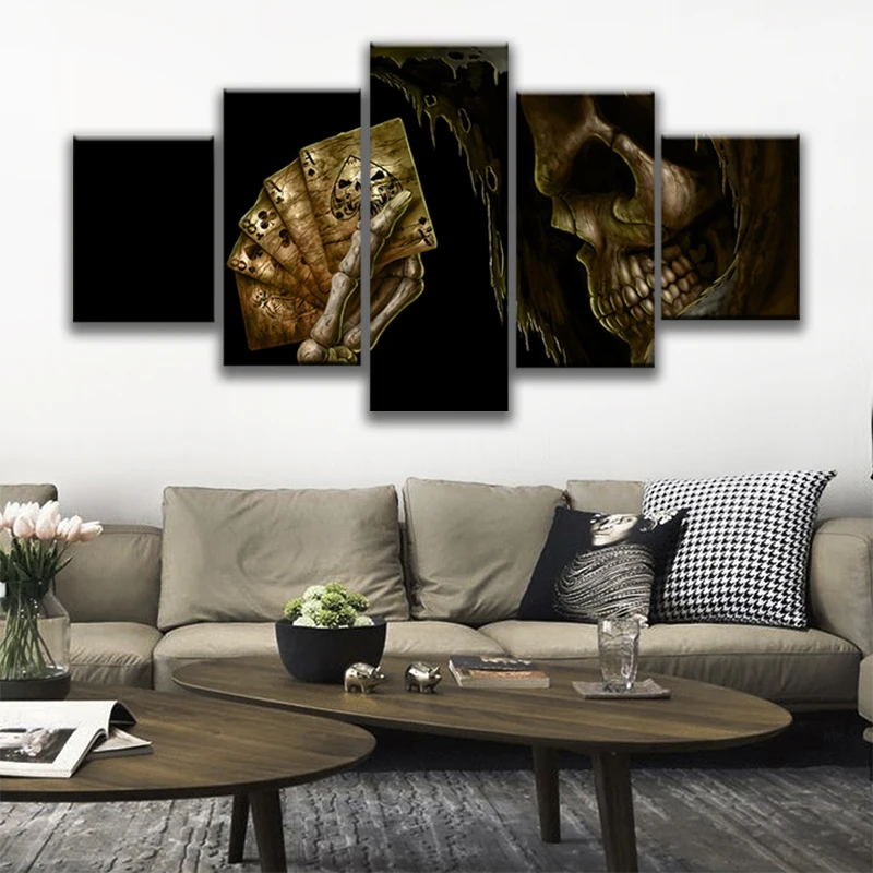 

Poster 5 Pieces Dark Grim Reaper Skull Home Decor For Living Room Modern Canvas Printed Pictures Wall Art Painting Artwork