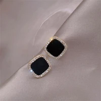 fashion jewelry beautiful luxury women geometric earrings square glaze stud earrings rhinestone earring