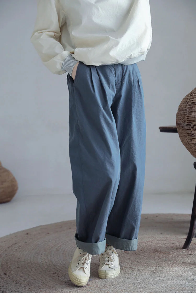 

Новинка весна-лето 2022 литература и искусство высокая плотность чистый цвет хлопок холст полу эластичная талия художественная работа широкий выцветающий