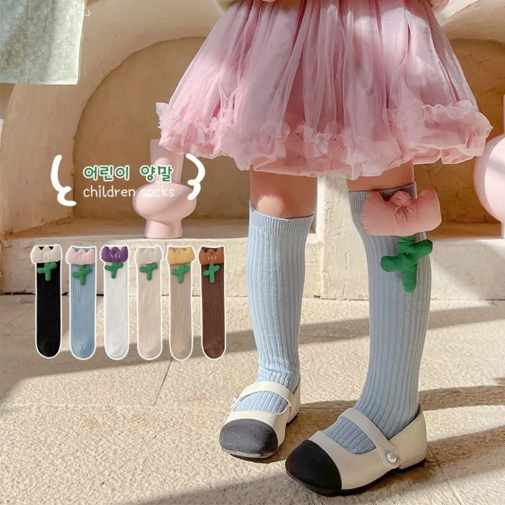 

Comfortable Sweet Flower Preppy Style Tulip Spring Cotton Hosiery Korean Style Stocking Girls Calf Socks Pile Sock