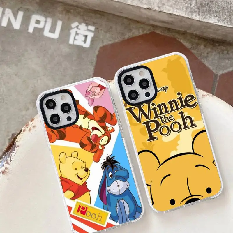 

Cute Disney Winnie-the-Pooh Phone Case For iphone 14 Plus 13 12 11 Pro Max Soft Transparent White Border Cover Fundas