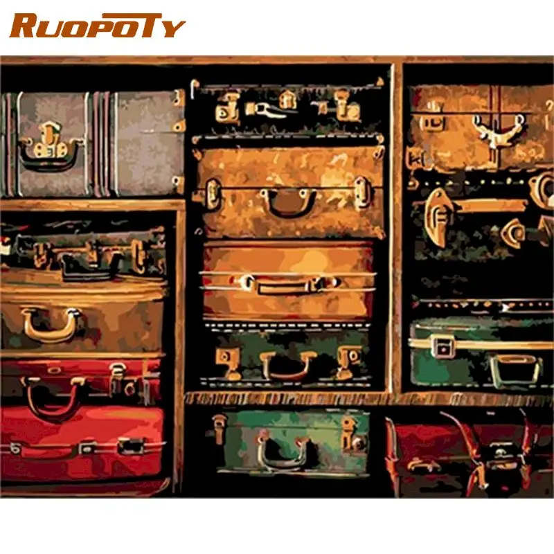 

RUOPOTY 40x50cm Frame Picture By Numbers Luggage Scenery Painting By Number Handmade DIY Oil Paint 40x50cm Frame Artwork