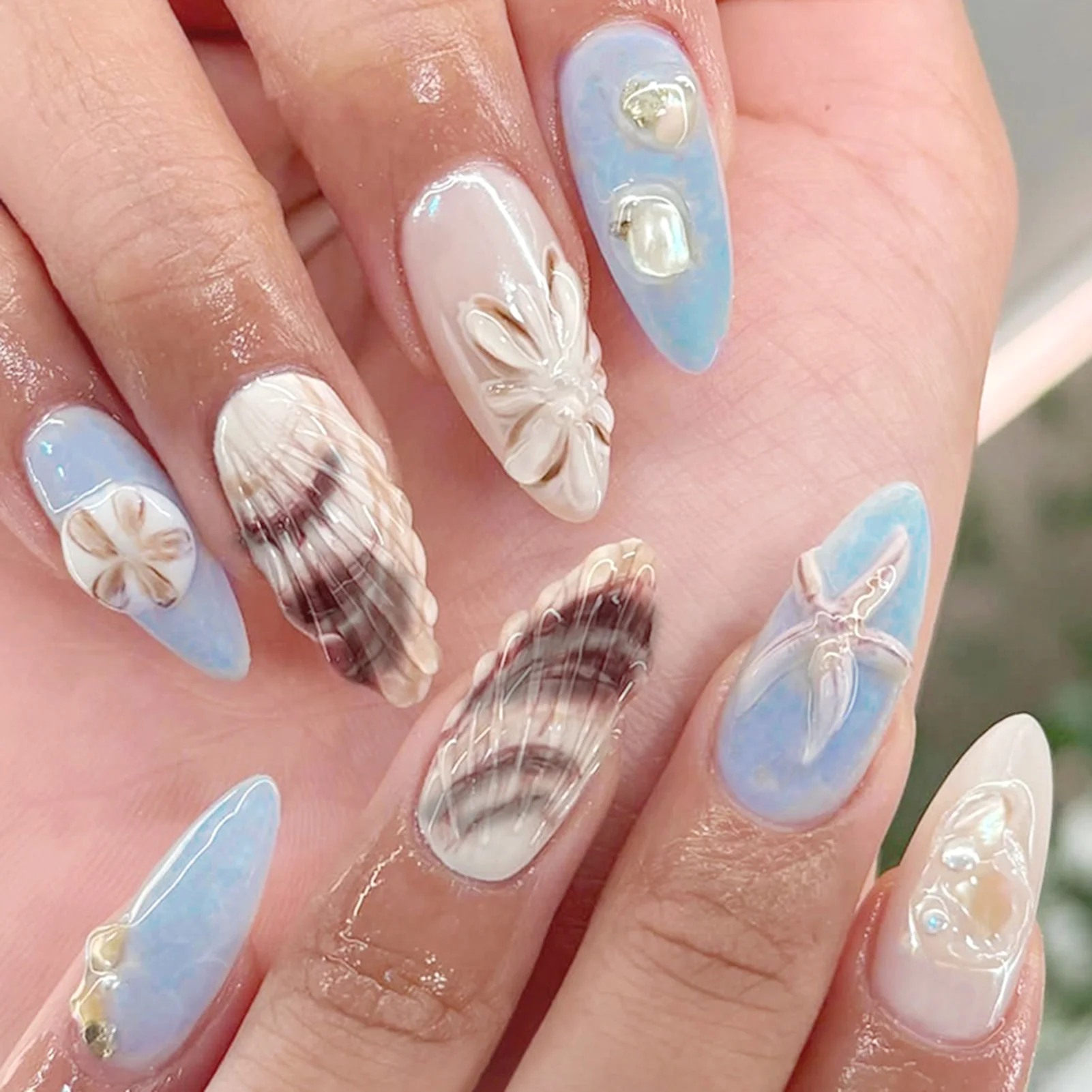 24 шт. 3D французские лилии цветок накладные ногти миндальные квадраты гроб