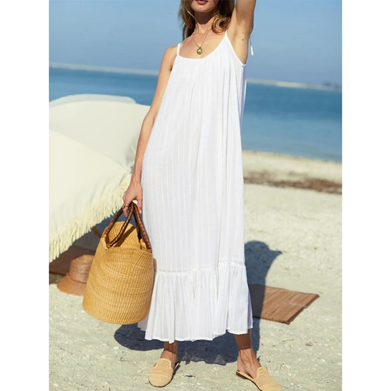 

Chic Elegant White Long Dresses For Women Sexy Bandage Strap Sleeveless Birthday Party Maxi Dress Beach Sundress Robe Femme éTé