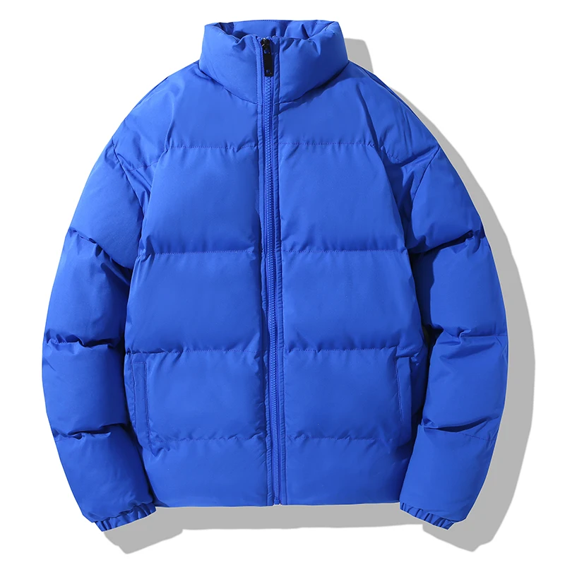 

Men Casual Quilted Padded Puffer Jacket Couple Winter Thicken Warm Oversized Zip Up Short Blue Bubble Coat Fashion Parkas Unisex