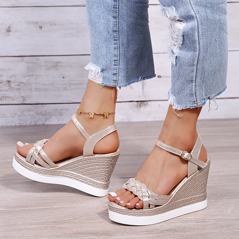 

Women Summer Wedge Heel Sandals Platform Sandals Strap Open Toe Chunky Bottom Casual Shoes 2022 gold silver pink sandals 10cm