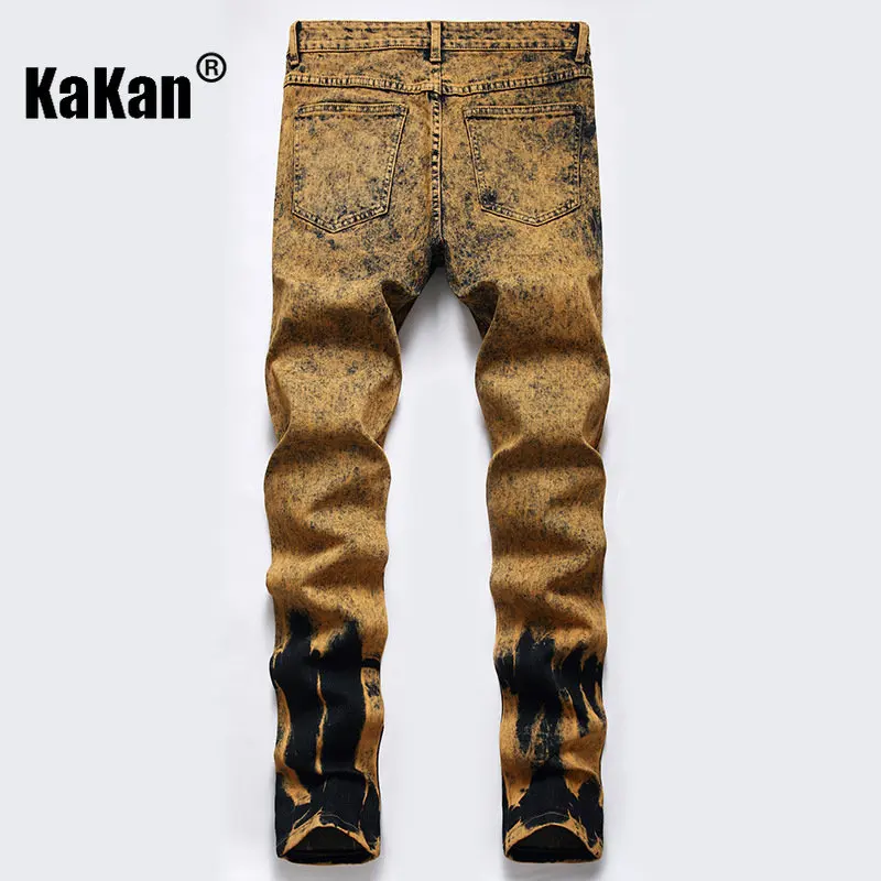 Kakan - European and American New Street Personality Jeans for Men, Washed and Made of Old Trendy Straight Length Jeans K36-L008