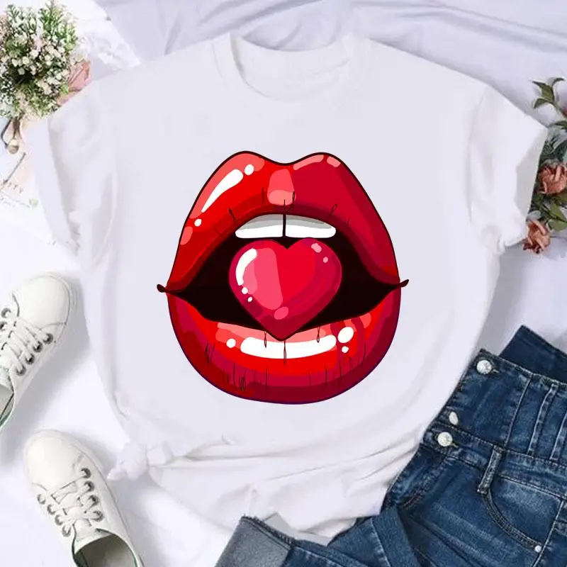 

Short Sleeve Love Lip Sexy 90s Cute Print T Shirt Fashion Summer Women Female Casual Top Tshirts Cartoon Graphic Tee T-Shirt