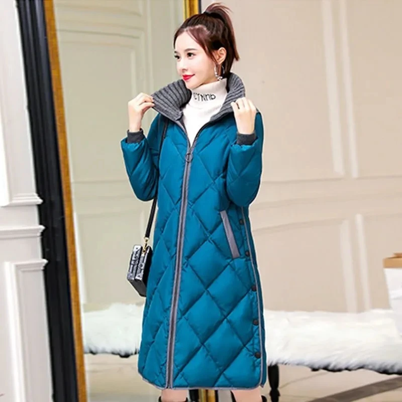 Вязаные пуховые хлопковые пальто с высоким воротником новые зимние утолщенные