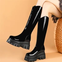 thigh high platform pumps shoes women genuine leather knee high motorcycle boots female winter warm round toe fashion sneakers