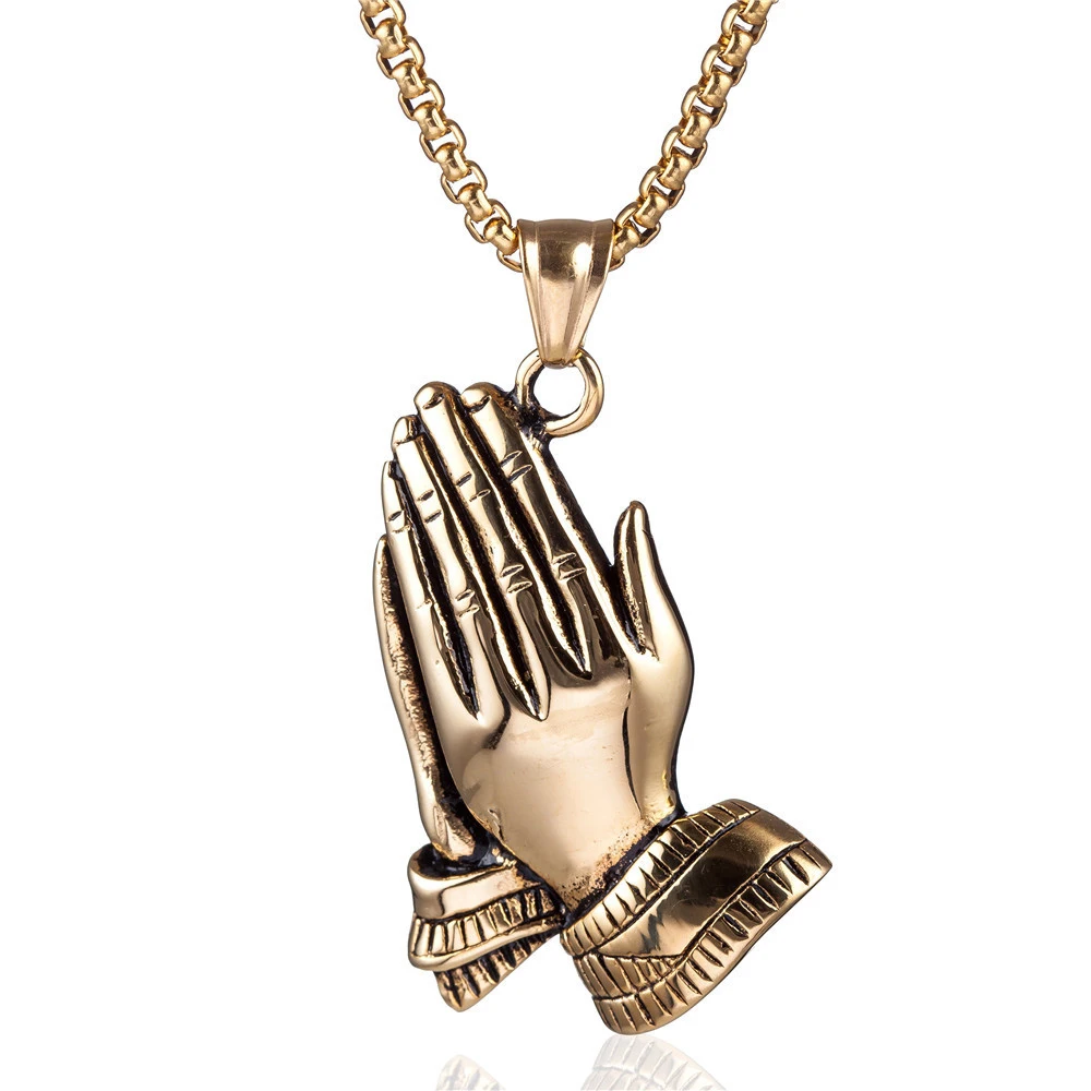 

Trendy Prayer Hand Pendant Female Fashion Stainless Steel Clavicle Necklaces Punk Accessories Collar Hip Hop Jewelry For Women