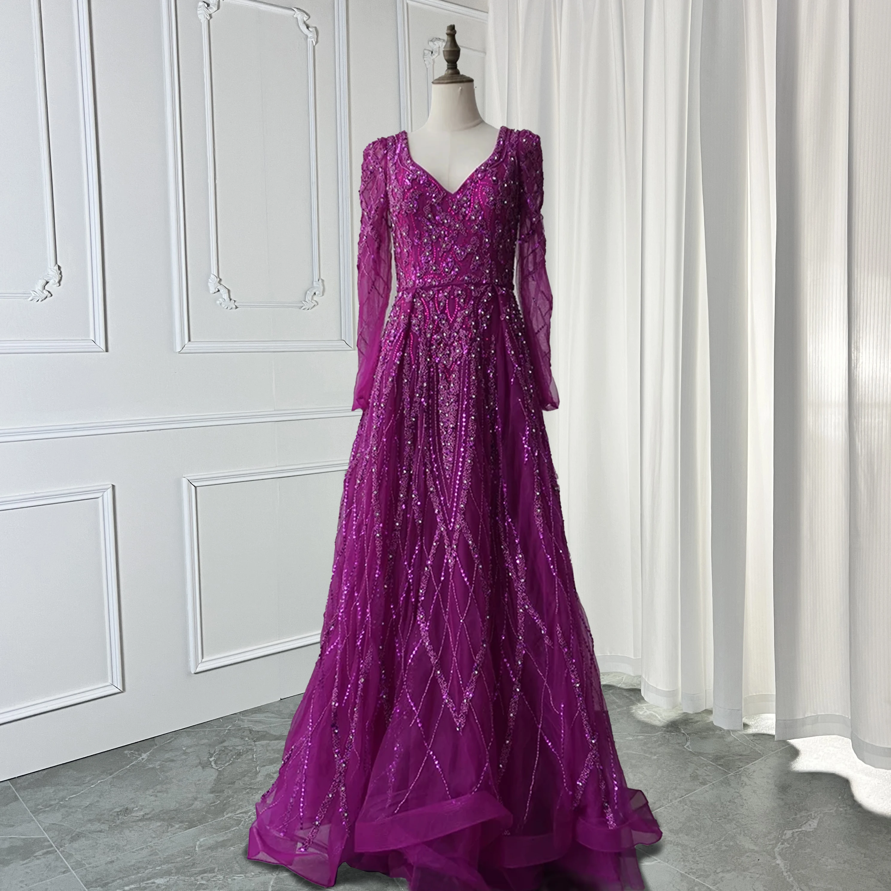 Лучшая цена арабские фиолетовые трапециевидные вечерние платья с ...