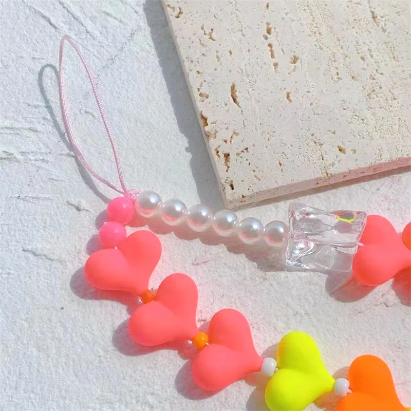 Colorful Heart Pearls Key Chain Ladies Fashion Cute Romantic Vintage Keychain Charm Korea 90s Aesthetic Bag Phone Chain Gift New