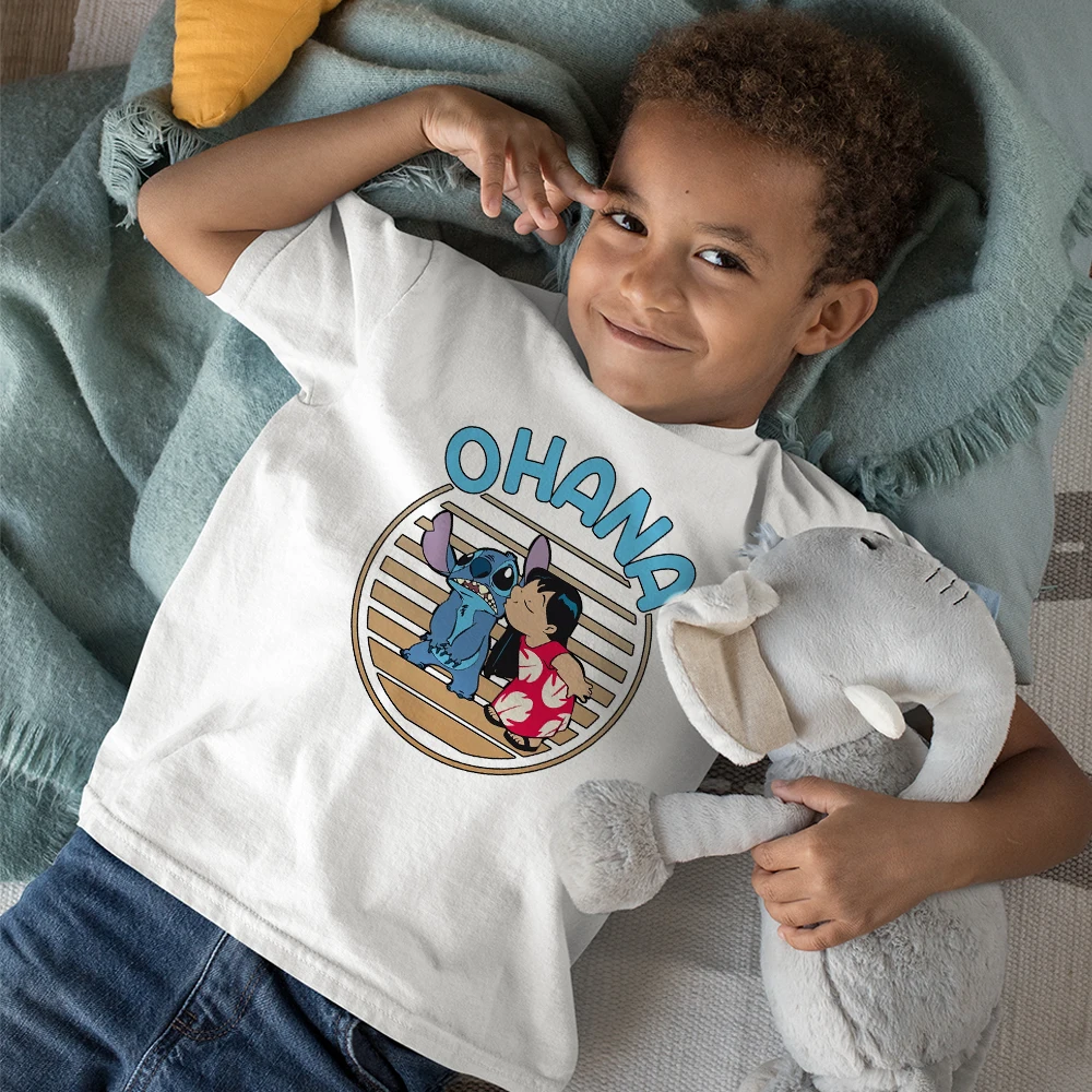 

Disney Hot Lilo & Stitch Pattern Kids T-Shirts Outdoor Y2K Comfy Girls Clothes 3-12 Years Fr Top Sell Child T Shirt High Quality