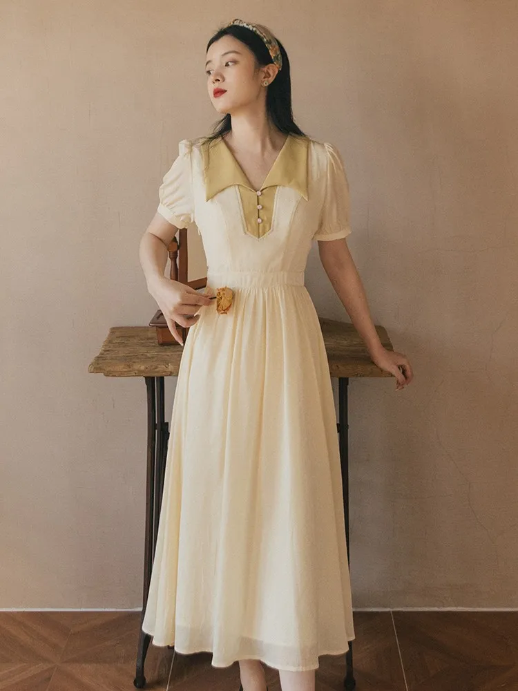 

Жёлтое лоскутное Персиковое жаккардовое платье с отворотом шикарные винтажные повседневные платья для лета женское элегантное платье Vestidos elegante para mujer