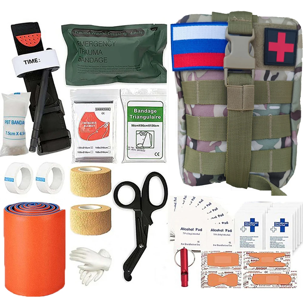 

Набор для выживания Molle, уличное снаряжение для кемпинга, комплект первой помощи в приключениях, тактический травматовый жгут для дезинфекции, набор для выживания, 48 шт.