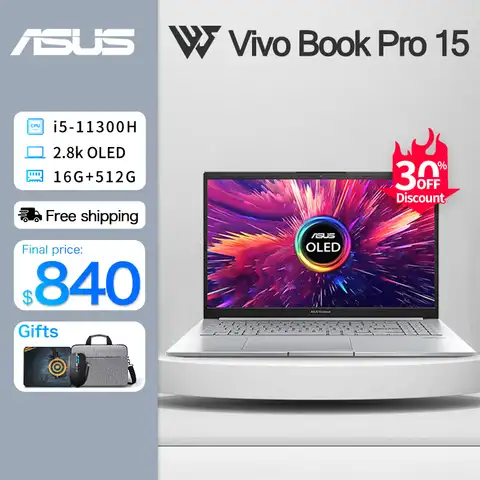 Ноутбук ASUS VivoBook Pro 15 тонкий игровой ноутбук 11 дюймов Intel Core i5 11300H 16 Гб ОЗУ 512 ГБ SSD OLED экран 15 дюймов