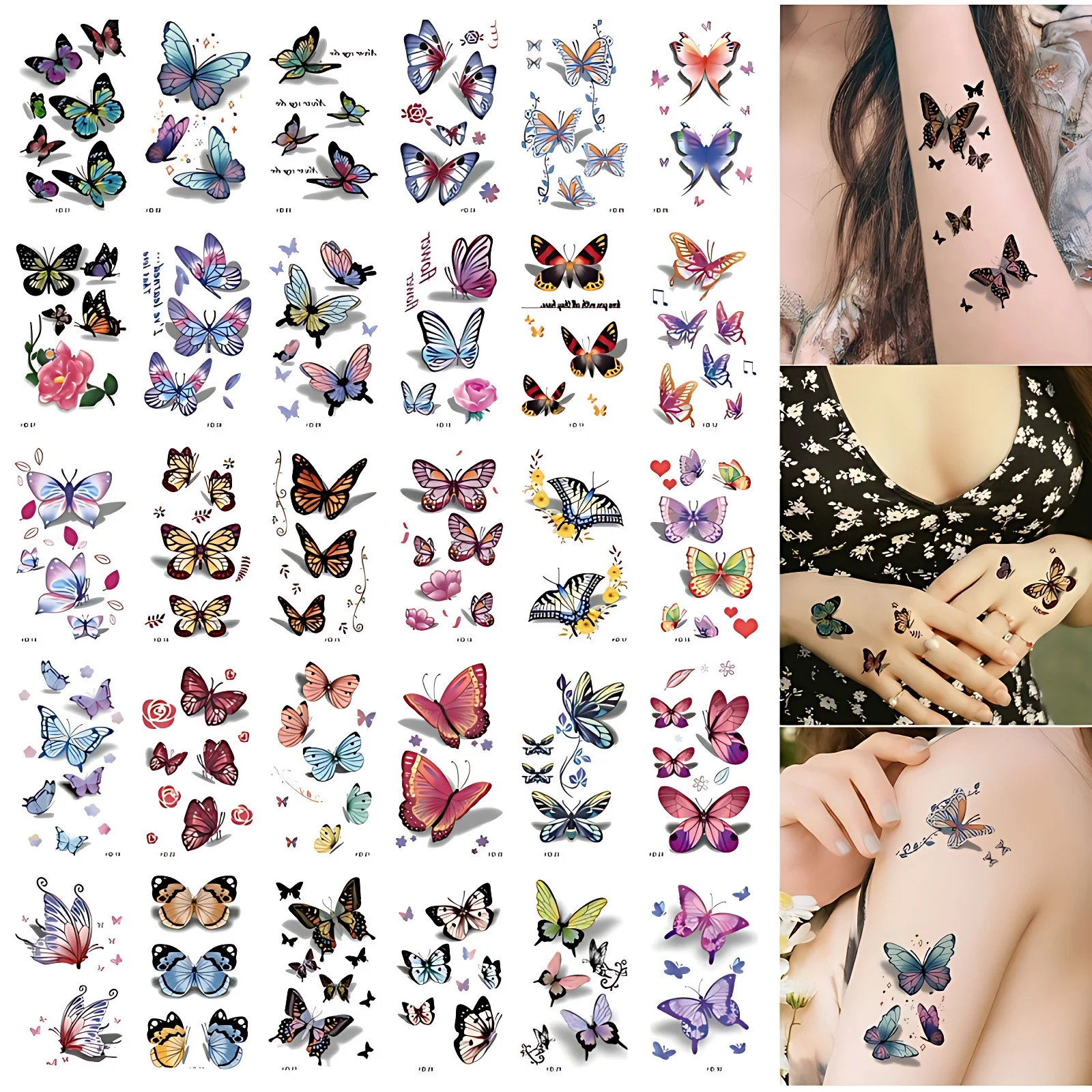 30 шт./компл. цветные летние 3D татуировки с бабочками наклейки для девочек женские