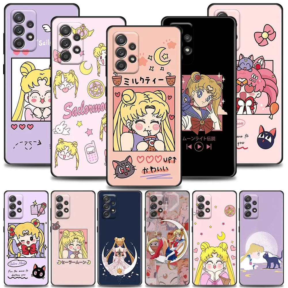 

Anime Cute Sailor Moon Glitter Girl Phone Case For Samsung Galaxy A72 A52 A42 A32 A22 A21s A02s A51 A71 A01 Soft Silicone Case