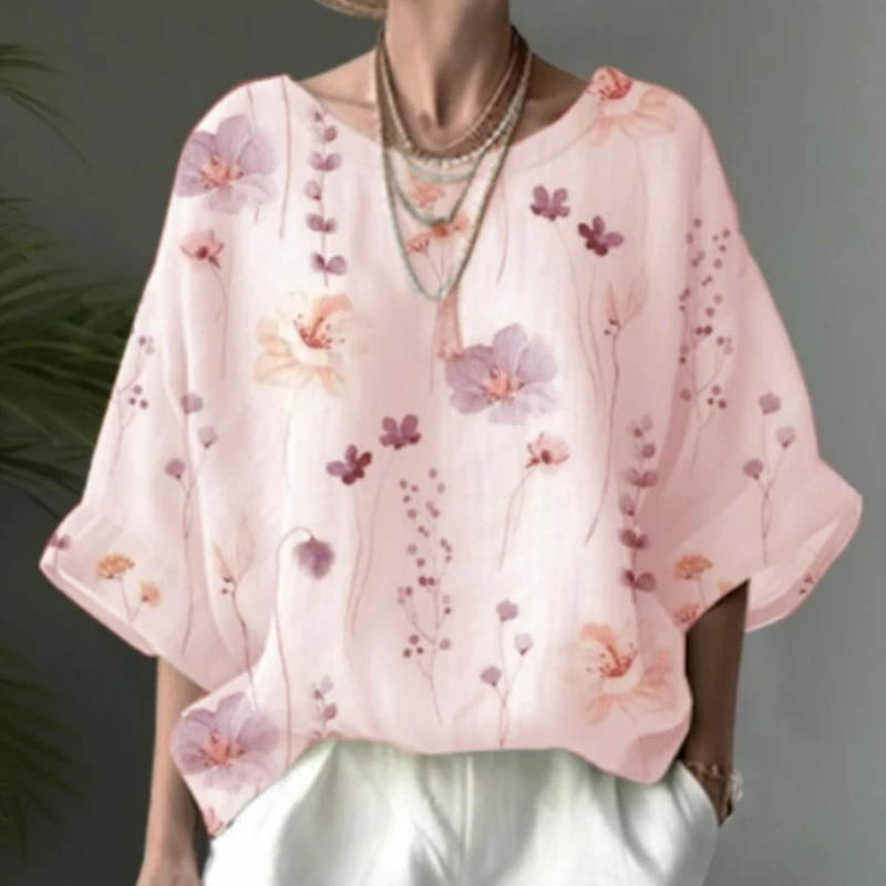 

Женская футболка с круглым вырезом, свободная повседневная футболка с рукавом 2023 и принтом, лето 3/4