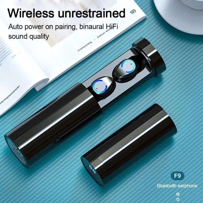 

F9-6 Cylinder TWS Sports Waterproof Headsets Wireless Earbuds Bluetooth-compatible Earphones 300mAh Power Bank-YHL