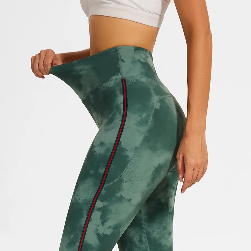 Yoga High Waist Ankle Leggings Women Tie Dye Push Up Beauty Hip Yoga Pants Ladies Gym Fitness Sportswear Running Peach Hip Pants