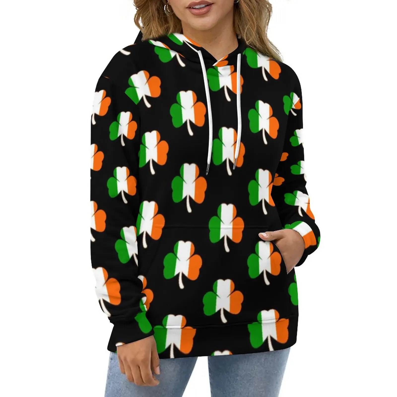 

Happy St Patricks Day Hoodies Long Sleeve Funny Shamrock Elegant Casual Hoodie Streetwear Oversized Graphic Loose Sweatshirts