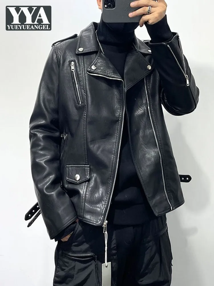 

Куртка мужская из искусственной кожи на молнии, мотоциклетная приталенная, жакет из мягкой искусственной кожи в готическом стиле, Повседневная Уличная одежда, осень