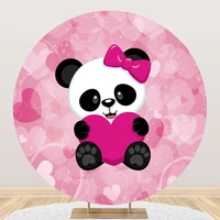 laeacco cute panda birthday pink round backdrop sweet love hearts girls baby shower portrait customized photography background